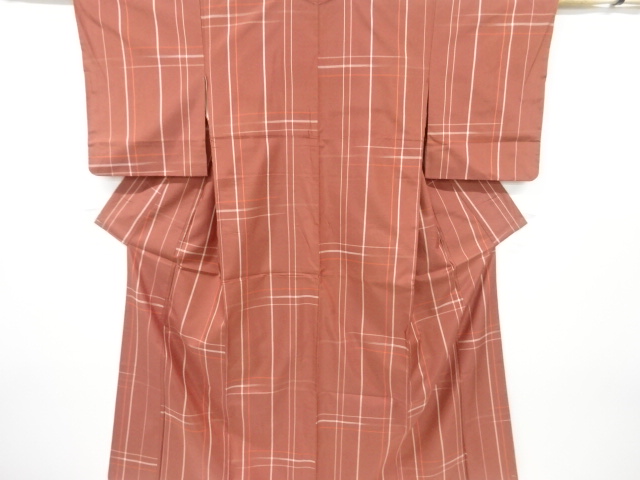 アンティーク　乱れ格子模様織り出し米沢紬着物